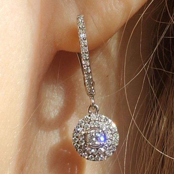 14K WHITE GOLD DIAMOND EARRINGS. - Picture 1 of 14
